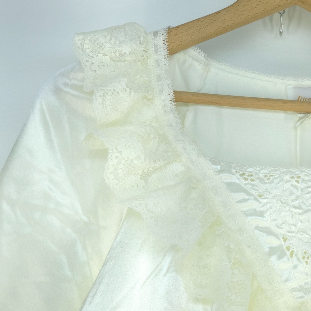 Vintage Llise Stevens Nightgown Womens Medium White Satin Lace Ruffle Cuffs Long - Picture 16 of 16